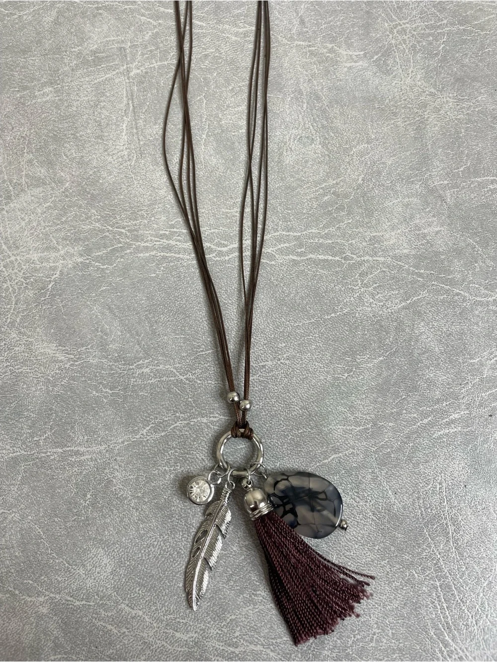 Charming Charlie Boho Tassel Pendant Necklace in Brown